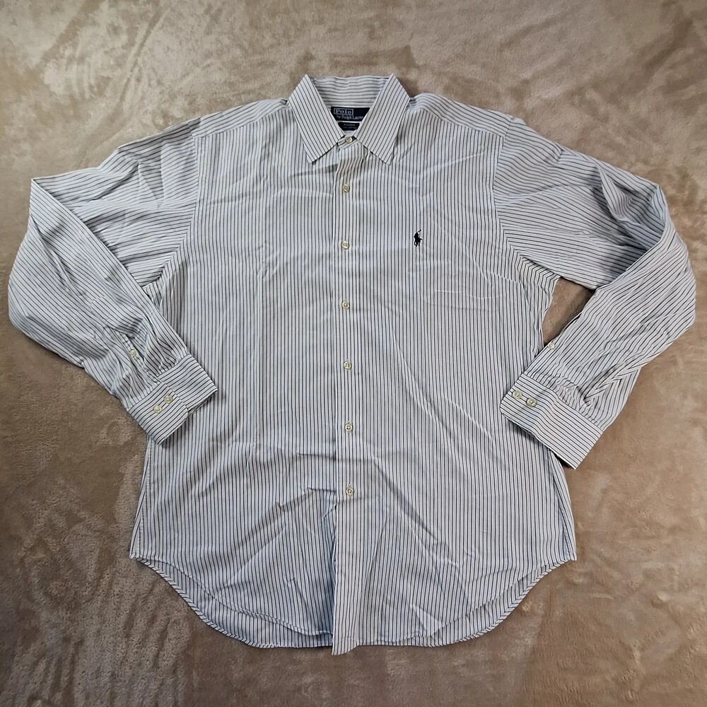 Polo Ralph Lauren Dress Shirt Mens 16 34/35 White Pinstripe Andrew Cotton LS